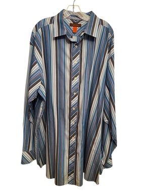NYNE Blue Multi-Stripe Button-Up Shirt Modern Fit ,Y2K Style, 3XL, 100%cotton